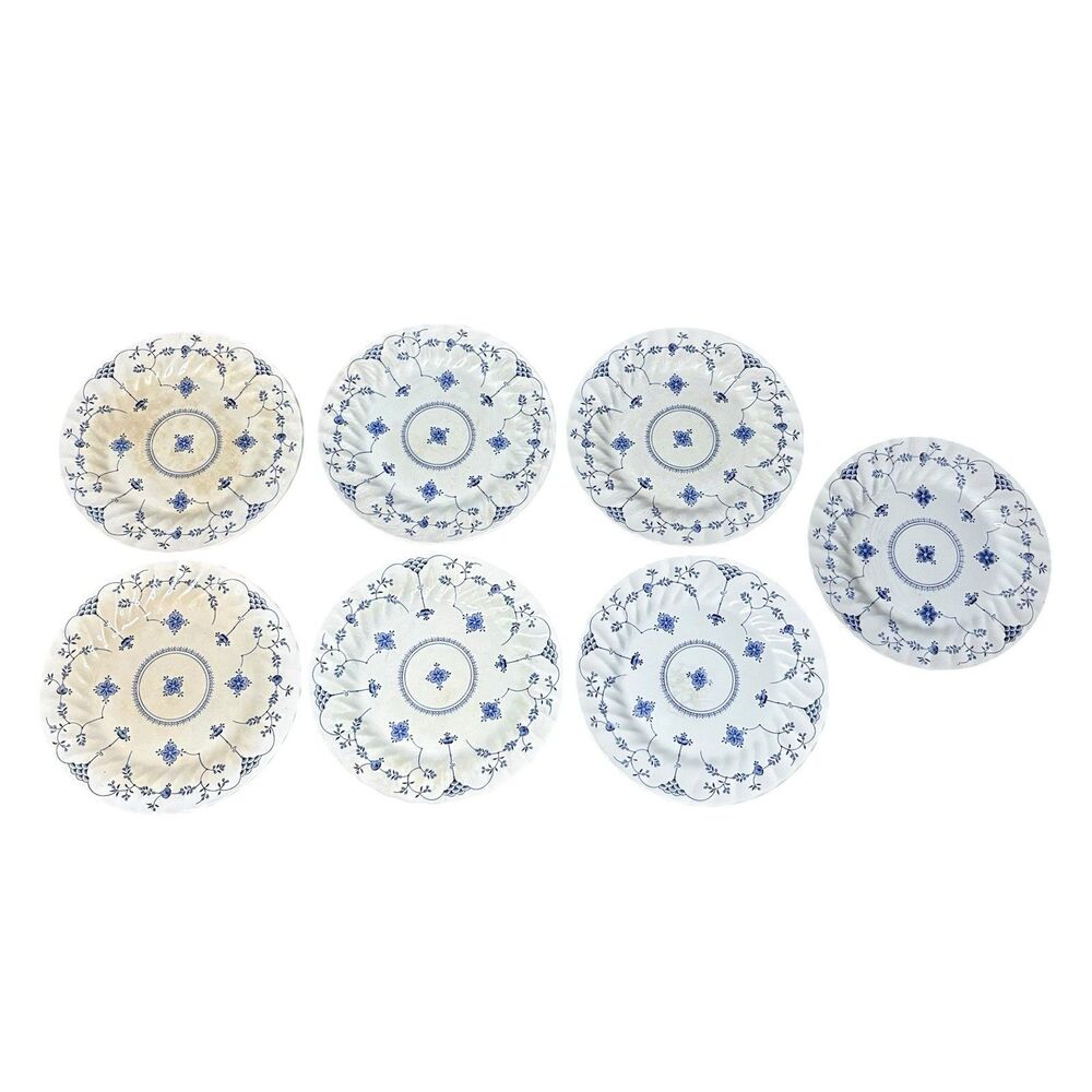 Myott Finlandia Blue and White Ceramic Dinner Plates Set of 7 , England